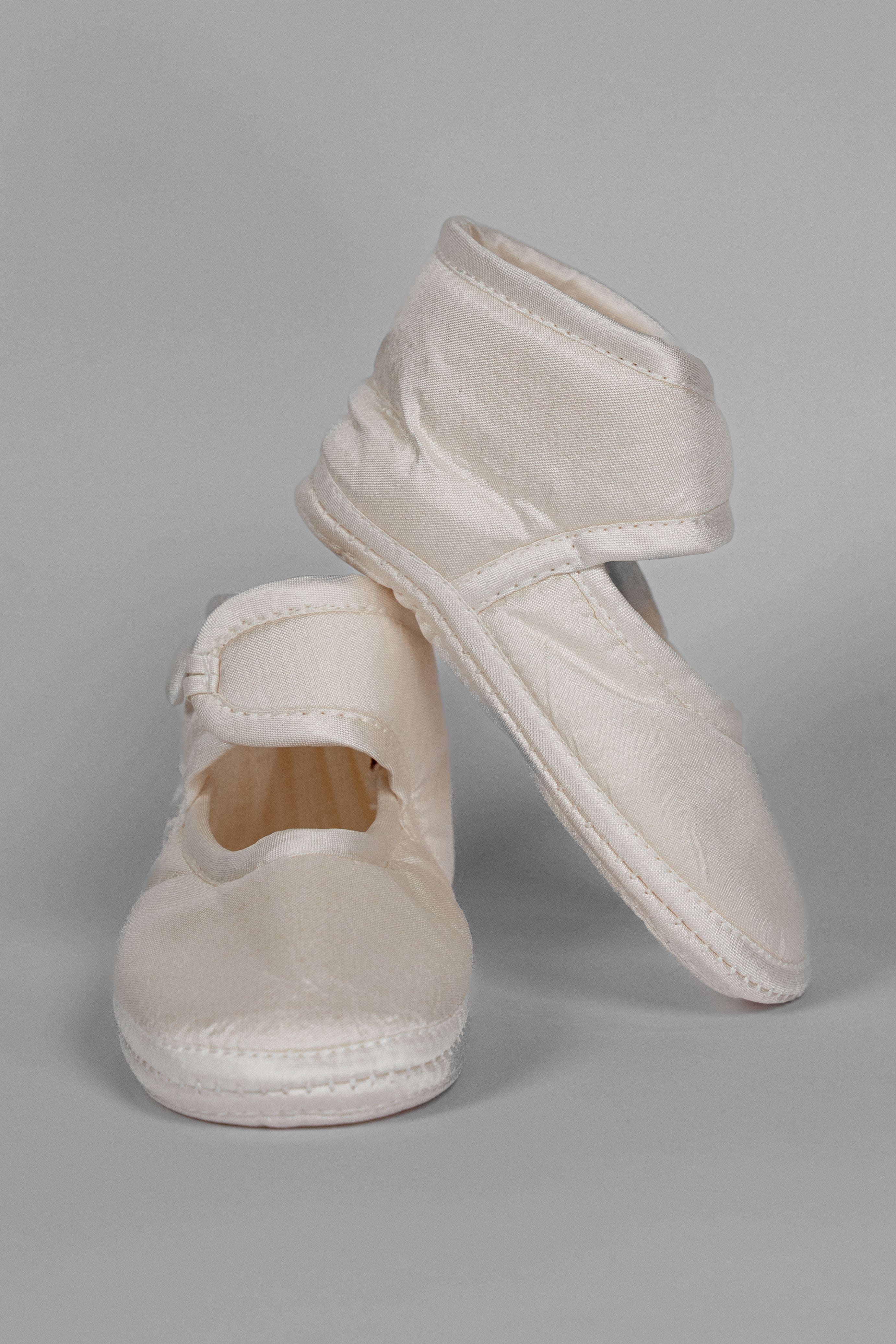 My Blessing ivory Dupioni silk shoes from the Lael set featuring a soft, classic Christening design.
