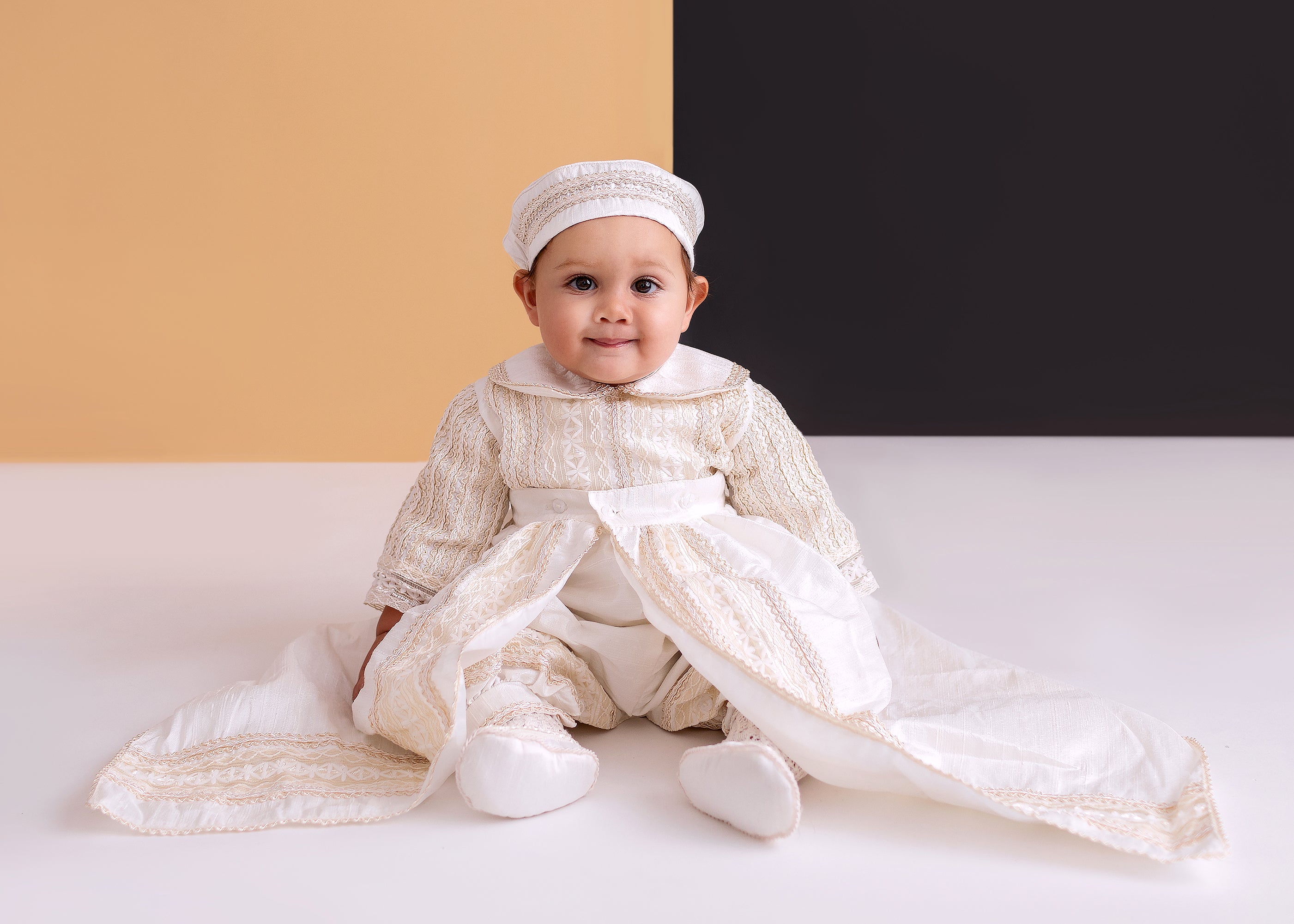 Luis Christening Romper + Detachable Skirt Set image 0