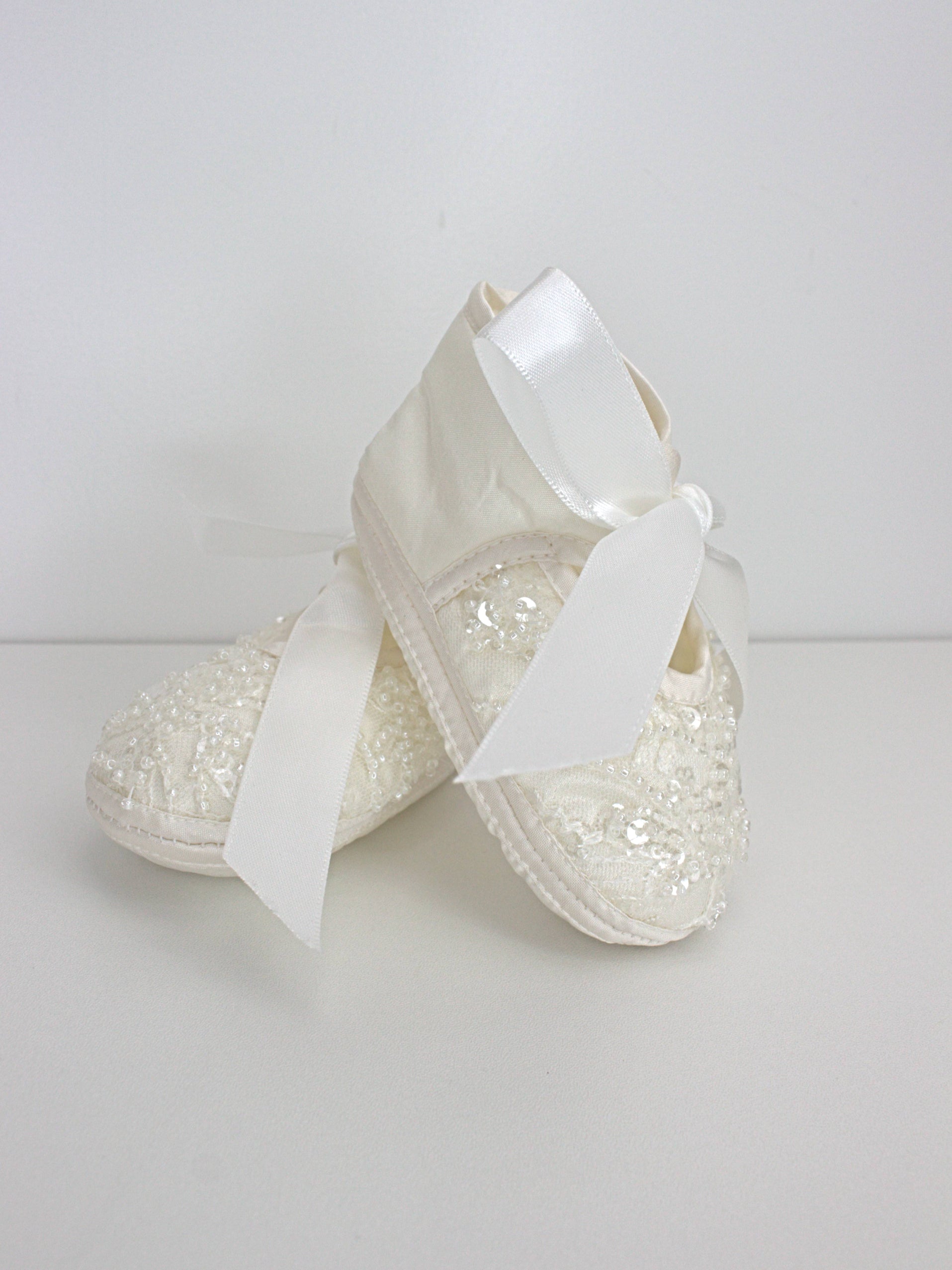 My Blessing ivory christening shoes with satin finish and lace detailing from the Soul set.